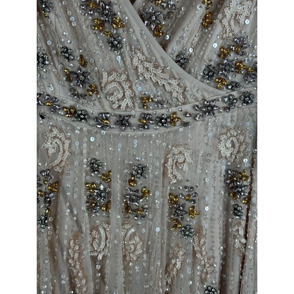 MAC DUGGAL 93575 Embellished Blush Wrap Over Sleeves A Line Gown Dress Size 2 - Picture 8 of 15